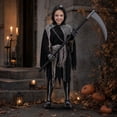 thumbnail image 4 of Grim Reaper Costume Scary Halloween Costumes Hooded Halloween Party Cosplay Outfit with Hooded Cloak, Scythe Prop, Skeleton Gloves for Themed Party Dress‑up (XL), 4 of 8