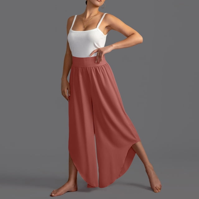 WILLBEST Pantalones Casuales elegantes para Mujer, de Pierna Ancha, Cintura Alta, Yoga, Hippie, Playa, Talla Grande, Palazzo para Mayor Comodidad y Versatilidad. Chica