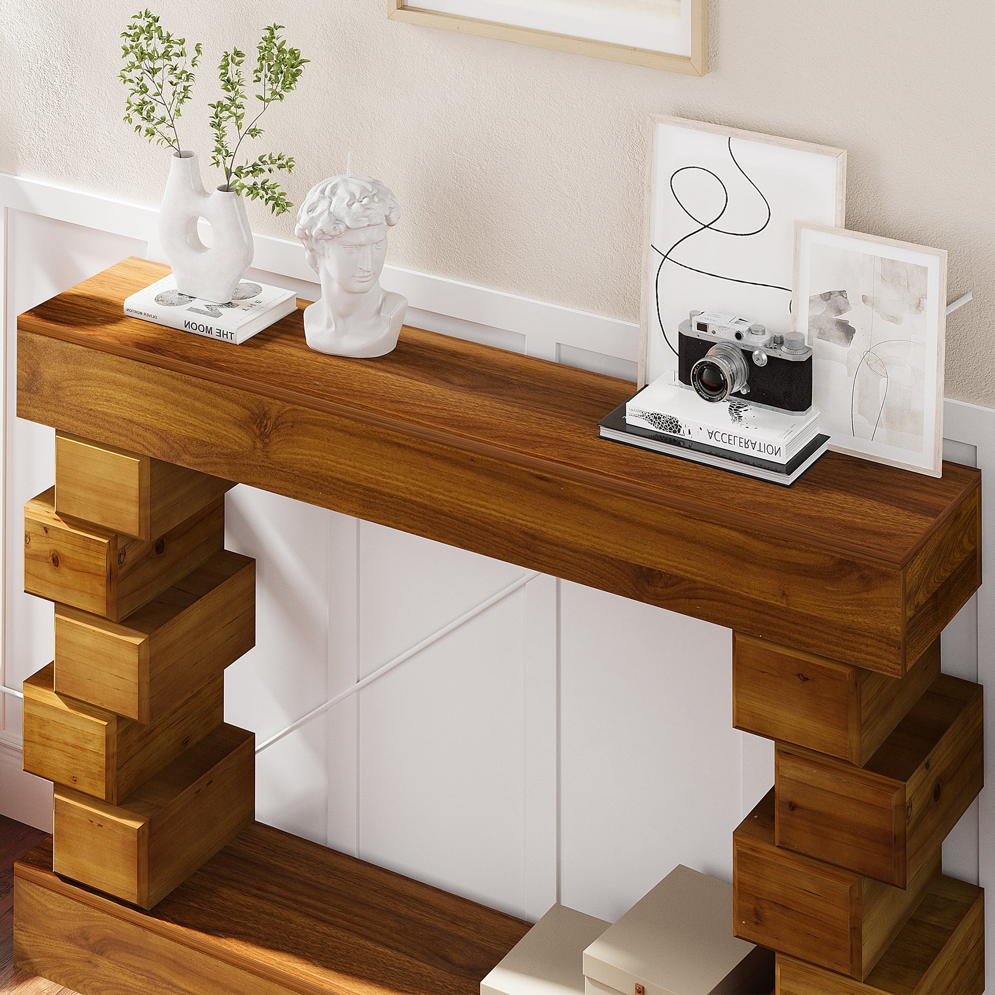 MDQMD Farmhouse Console Table with Irregular Design,Mid Century Modern Console Table for Entryway,Wooden Entryway Table for Living Room,Hallway
