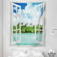 thumbnail image 1 of Tropical Tapestry, Cloudy Sky and Exotic Forest near Calm Ocean Open Window Summer Scene, Fabric Wall Hanging Decor for Bedroom Living Room Dorm, 5 Sizes, Aqua Green and Blue, by Ambesonne, 1 of 1