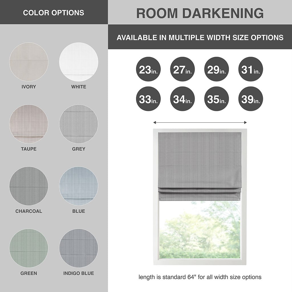 MAYEERTY Basketweave Room Darkening Cordless Roman Shade, White, 64" L x 39" W
