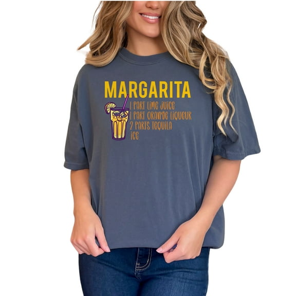 Margarita recipe graphic tee, fun summer drink t-shirt, cocktail lover gift, casual drink recipe shirt, funny margarita t-shirt, Denim Comfort Colors T-Shirt, Small