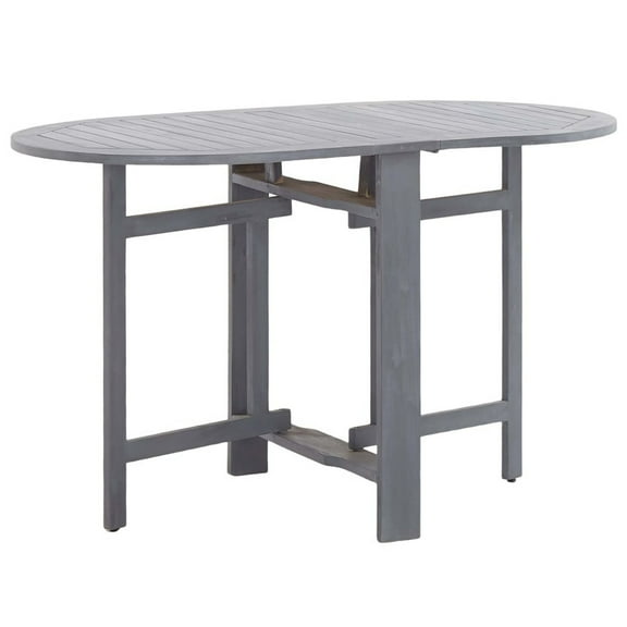 Oval Outdoor Dining Table, Foldable Design, 48 Inch, Gray Acacia Wood