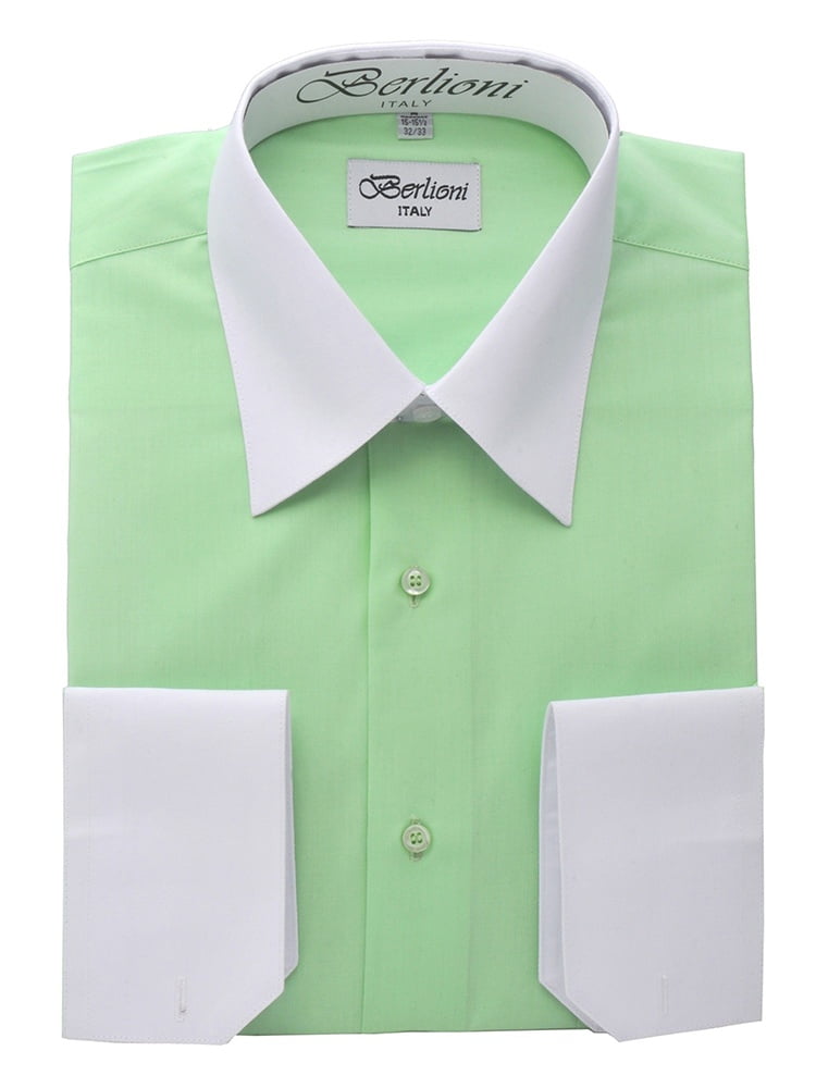 Berlioni Italy White Collar /& Cuffs Mens Two Tone Dress Shirt 19 Colors /& Sizes