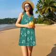 thumbnail image 3 of Honeii teal green paw Print Women's Sleeveless Dress, Loose Fit Casual Dress for Women, Summer Fashion Dress, 3 of 7