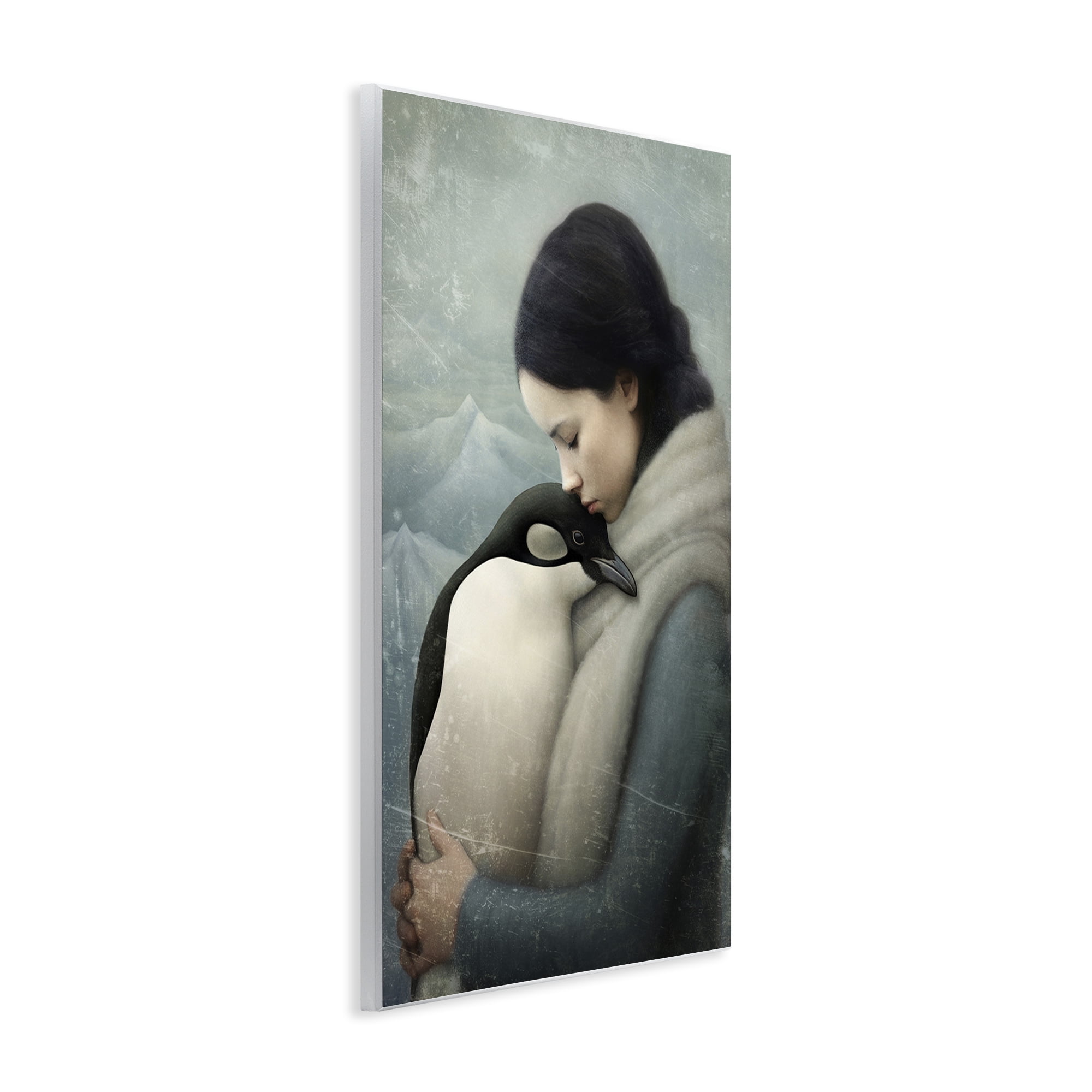 Stupell Industries Girl and Her Penguin People Painting Unframed Art Print Wall Art, 13 x 19