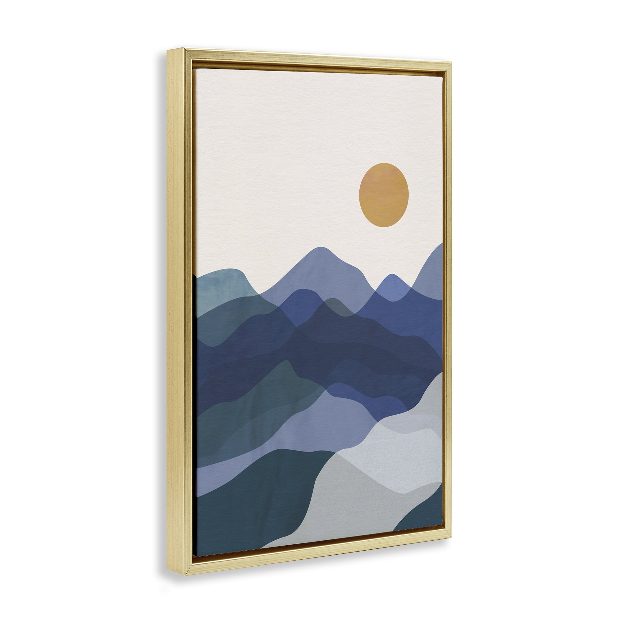 Stupell Industries Blue Layered Mountains Landscape & Nature Painting Gold Floater Framed Canvas Art Print Wall Art, 21 x 31