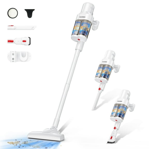 VAVSEA Corded Vacuum Cleaner with 800ML Double Dust Cup, Lightweight 16Kpa 600W Powerful Suction Stick Vacuum for Home, Pet Hair, Carpets and Hard Floors, White, New