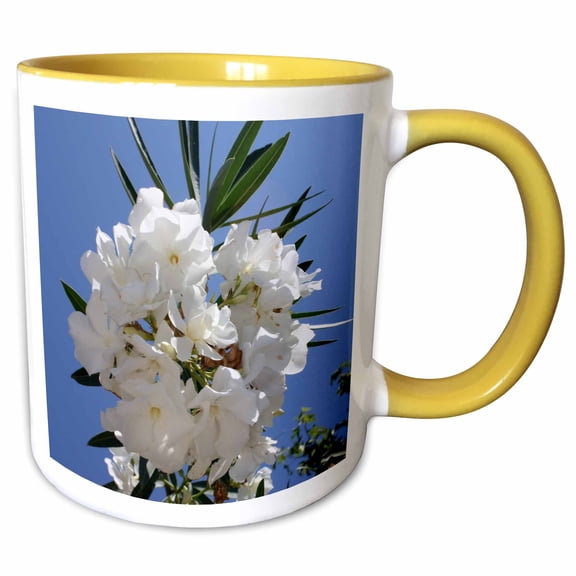 3drose, Nerium Oleander White, 15oz Two-tone Yellow Mug