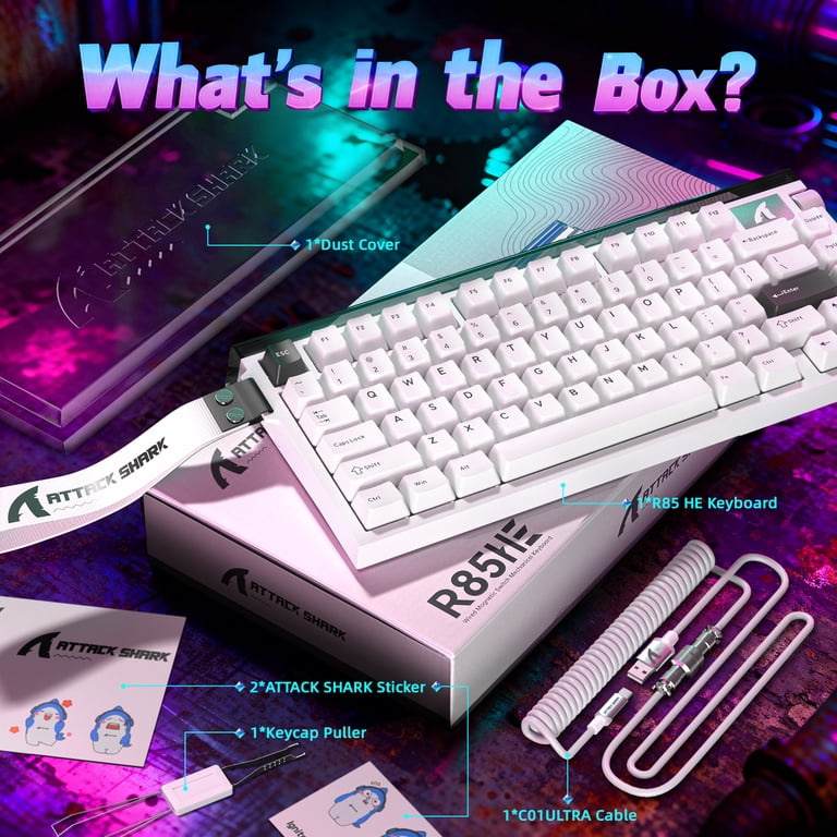 ATTACK SHARK, Gaming Keyboard, R85 HE 75% Magnetic Wired, White