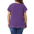 thumbnail image 4 of DARING DIVA Women's Plus Ruffle Short Sleeves V Neck Chiffon Blouse 2X Purple, 4 of 6
