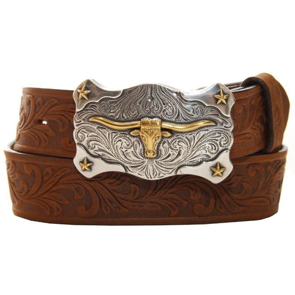 Tony Lama Children's Little Texas Aged Bark Tooled Leather Belt C60119