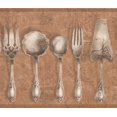 thumbnail image 1 of Kitchen Vintage Tableware Silver Spoons Forks Brown Wallpaper Border Retro Design, Roll 15' x 5'', 1 of 3
