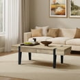 thumbnail image 3 of LuxenHome Oak Finish MDF Wood Black Metal 2-Drawer Coffee Table, 3 of 9
