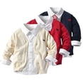 thumbnail image 1 of KYAIGUO Ensemble de Cardigan de Printemps pour Bébé et Tout-Petit, Chandail Chemise pour Garçons, Ensemble de Costume de Gentleman Uni, Chandail Tricoté + Chemise Formelle Blanche pour 1 à 6 Ans, 1 of 9