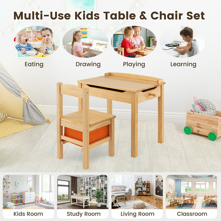 Gymax 1-Piece Wooden Top Grey Kids Table and Chair Set Activity