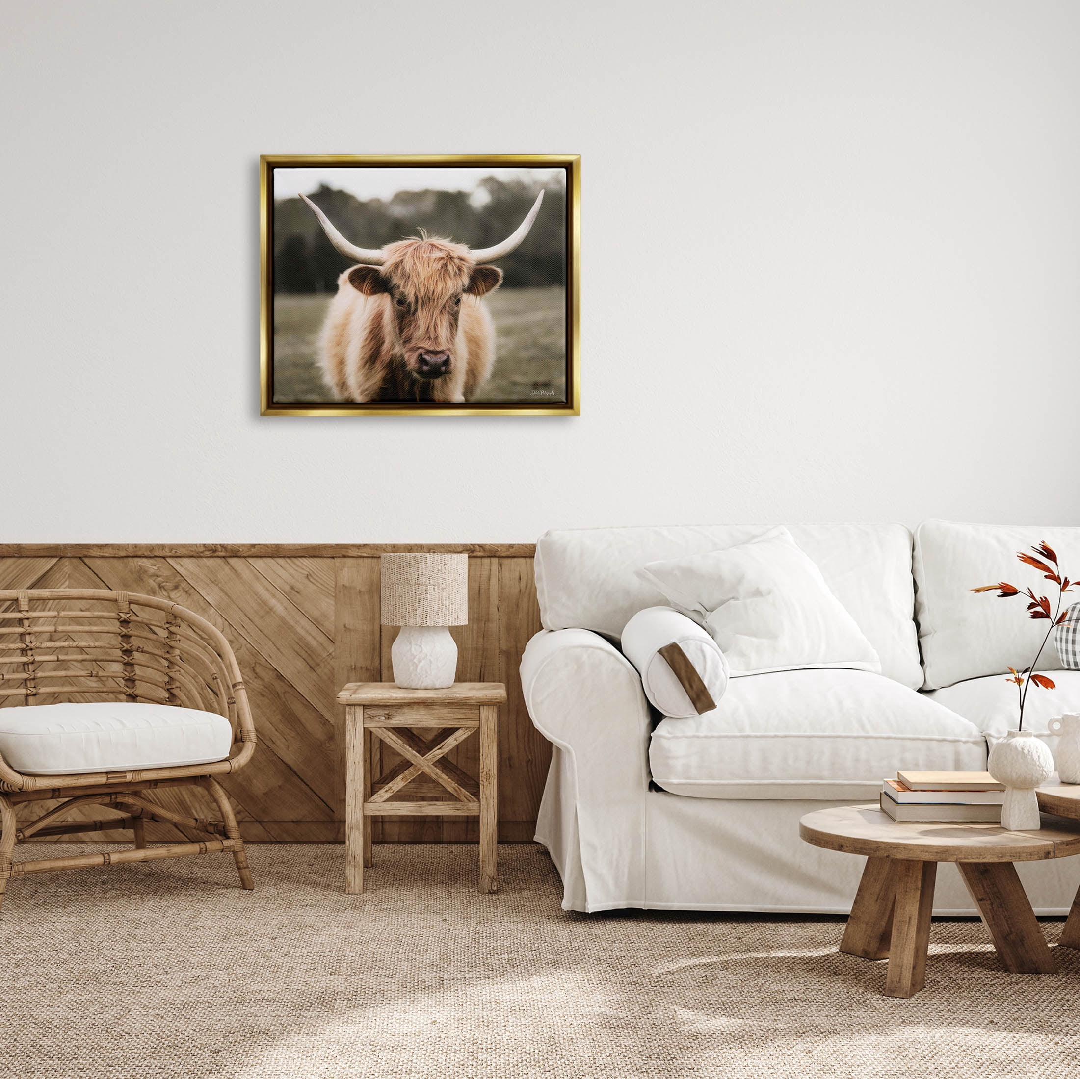 Stupell Industries Peaceful Cattle Rural Open Farmland Photograph Metallic Gold Floating Framed Canvas Print Wall Art, Design by Dakota Diener