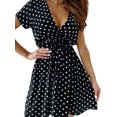 thumbnail image 2 of Cilcicy Women Elegant Fashion Short Sleeve V-Neck Polka Dot Lace Up Split Dress, 2 of 4
