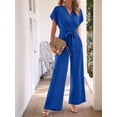 thumbnail image 4 of Women'S Summer Outfits V Neck Cap Sleeve Crop Top Wide Leg Pant Sets Royal Blue S, 4 of 9