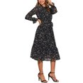 thumbnail image 4 of Vestido de mujer INSPIRE CHIC con flores, cuello alto, volantes, mangas largas, fluido, de gasa, corte A, midi, negro, talla XS, 4 of 6