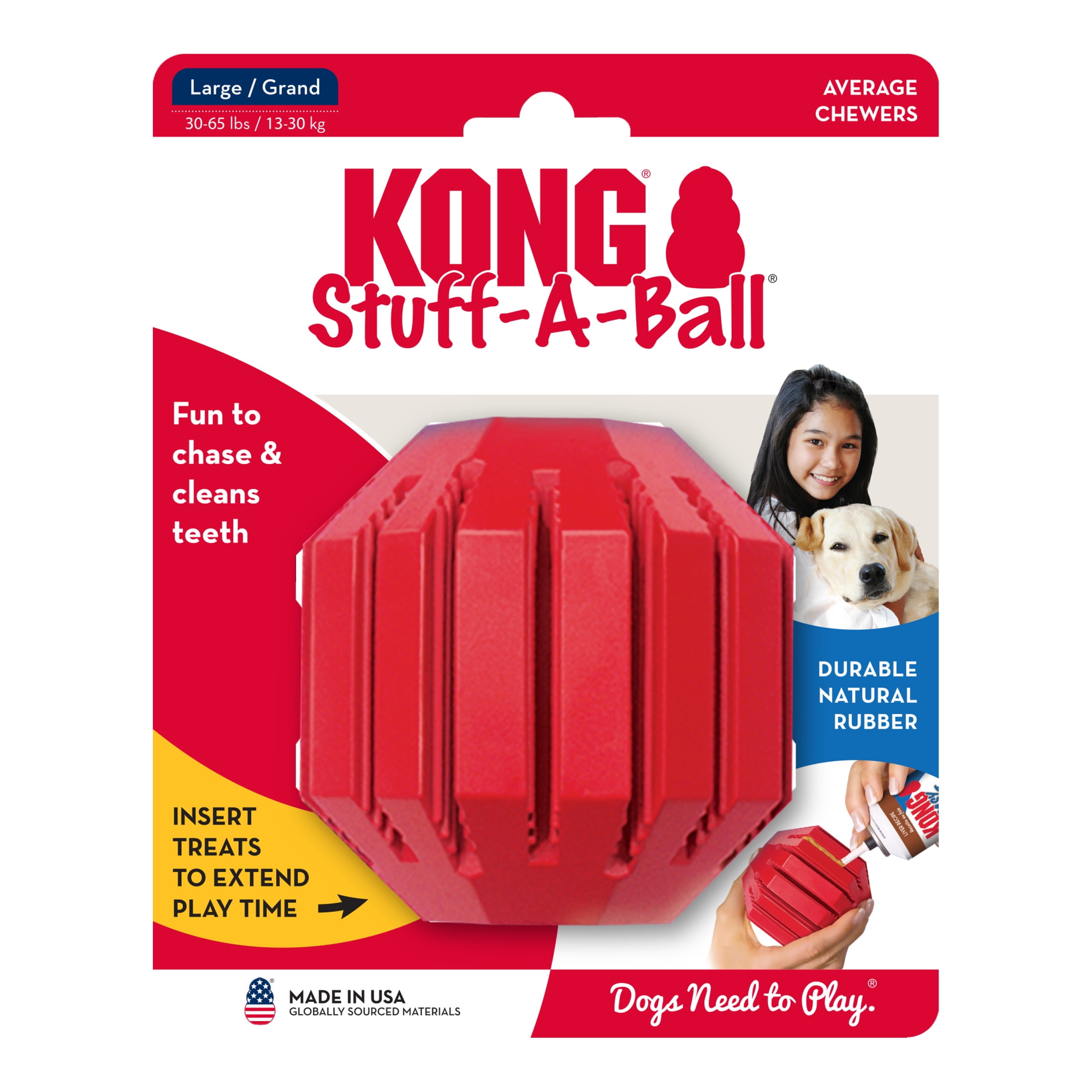 KONG® Stuff-a-Ball Classic Natural Rubber Dog Toy, for Treat Dispensing Fun, Large