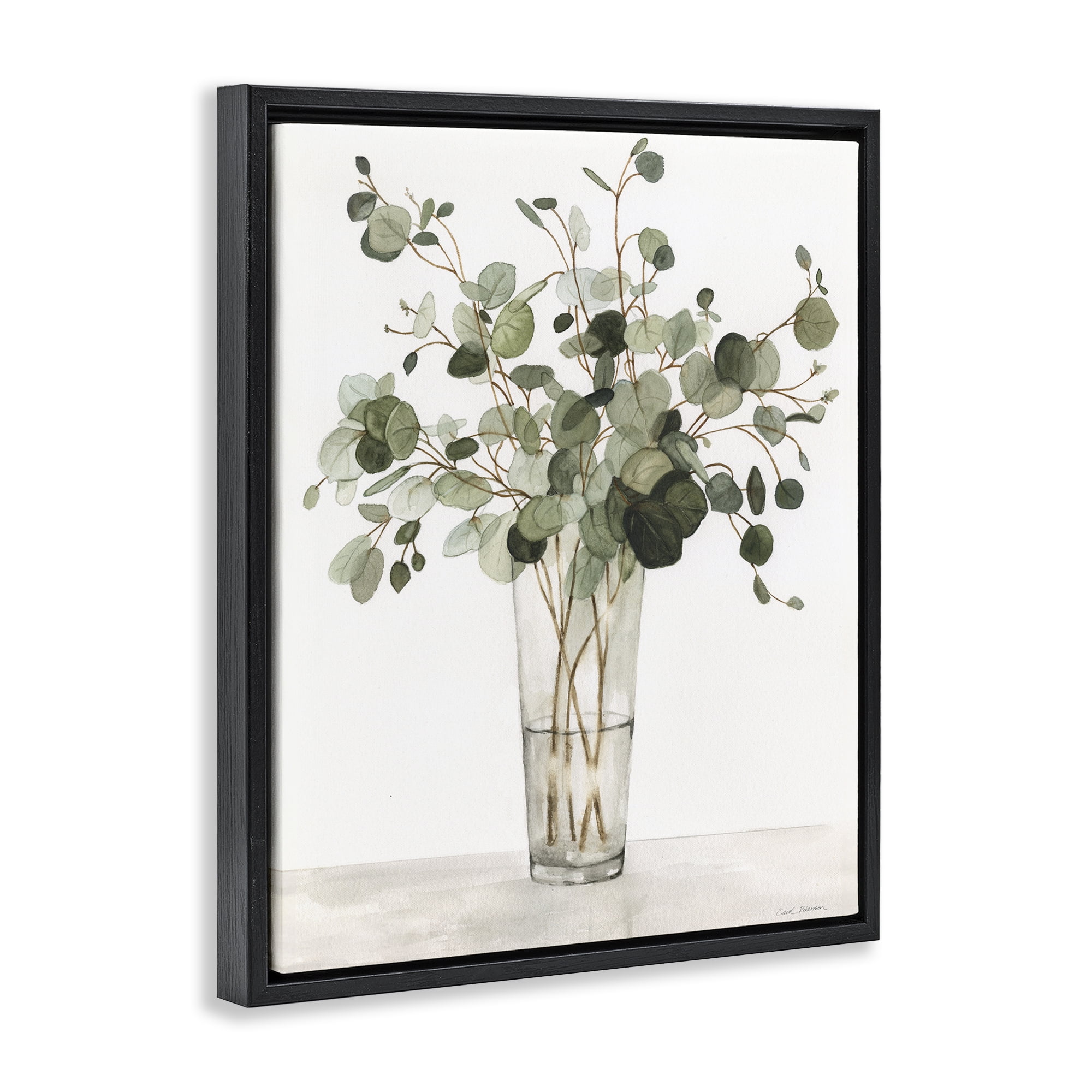 Stupell Industries Eucalyptus Herbs in Glass Floral Painting Black Floater Framed Canvas Art Print Wall Art, 25 x 31