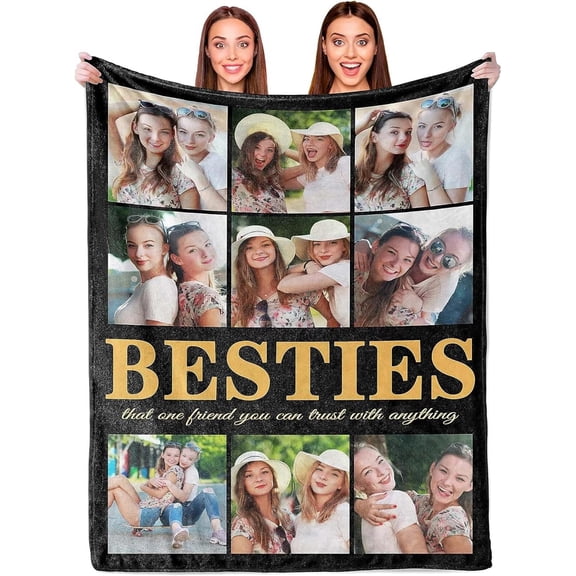 Custom Blanket with Photos-Customized Picture Blanket Flannel Throw Soft Blanket, Customised Blanket with Photos for Best friend, Personalised Picture Birthday Gift