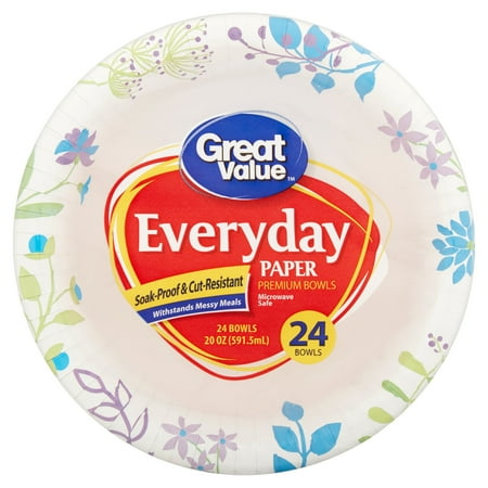 Great Value Everyday Paper Premium Bowls, 20 oz, 24 count
