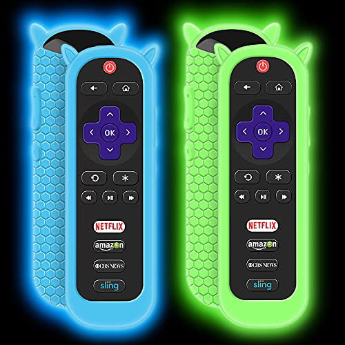 Glow Blue Protective Case for TCL Roku TV RC280 Remote Cute Cat Ear Shape Anti Slip Universal Replacement Sleeve Silicone Cover Shock Proof Remote Controller Skin 