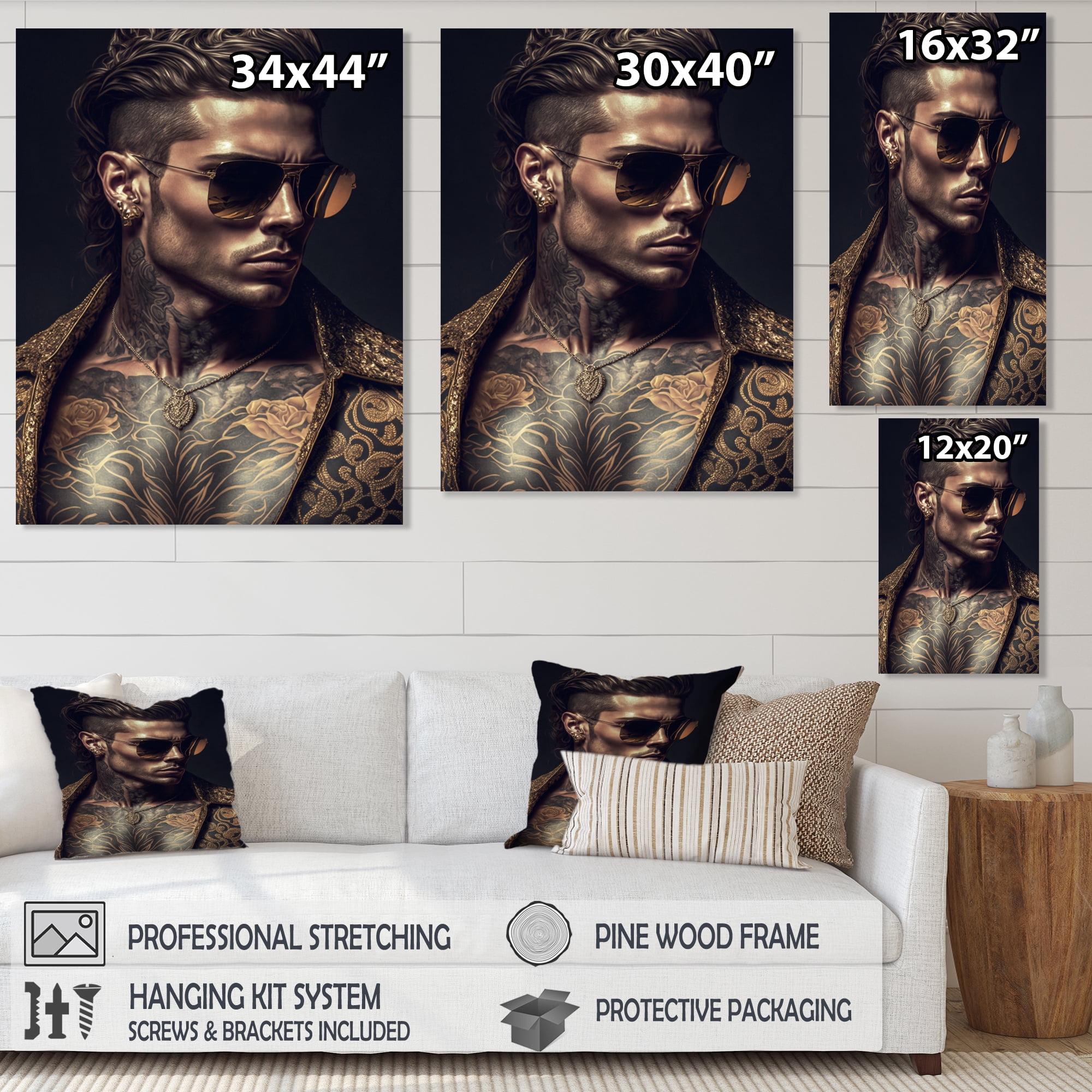 Designart Fashion Muscular Man With Sun Glasses V Canvas Wall Art