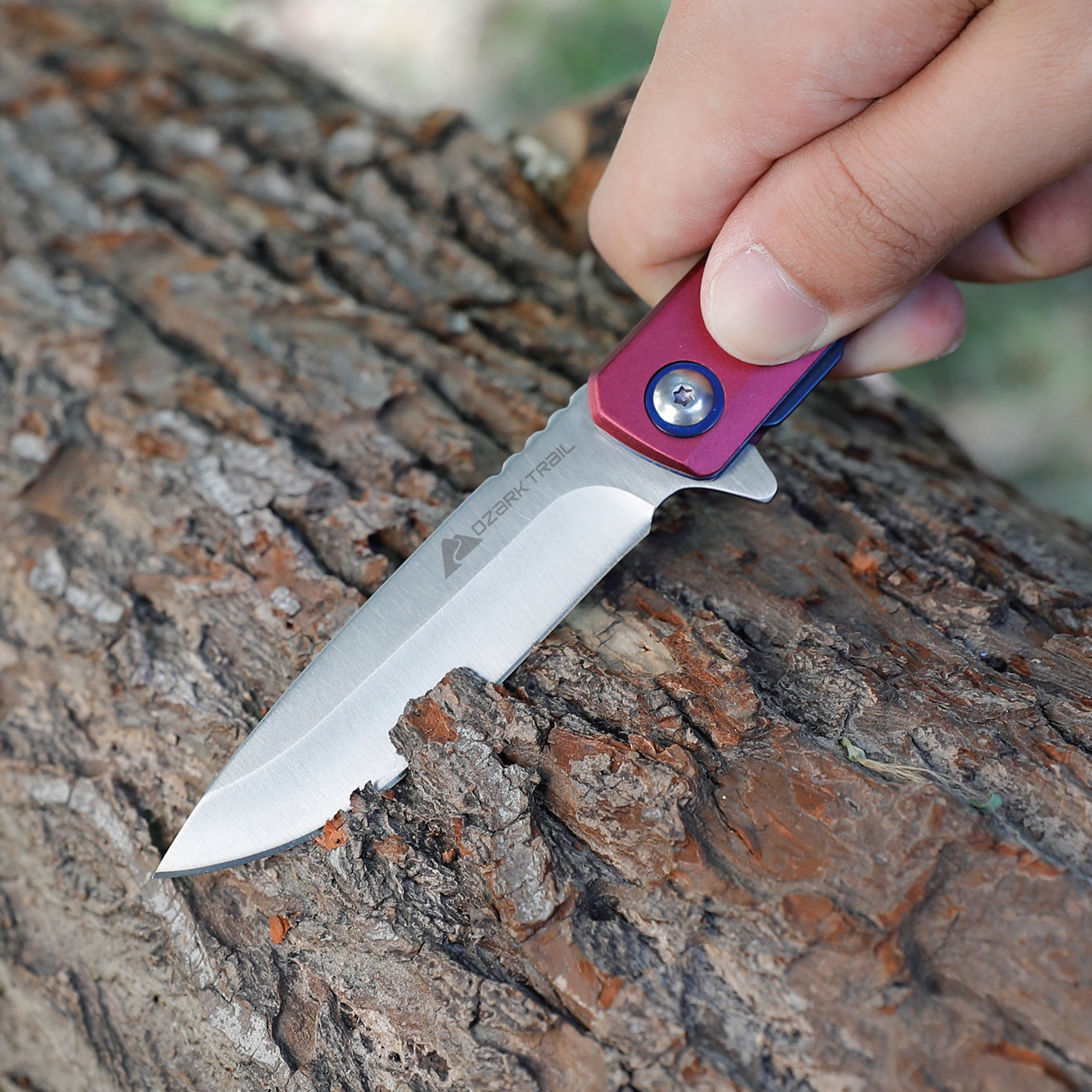 Ozark Trail 7.5 in Folding Knife, Aluminum Handle, Purple