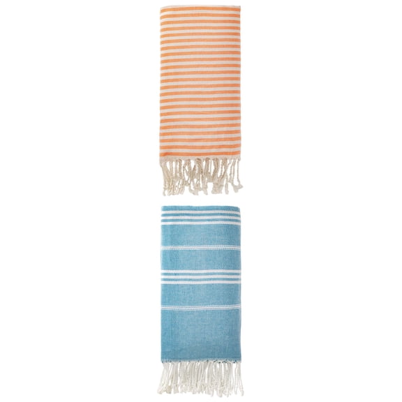 Unique Bargains 2 Pack Turkish Woven Sand-Repellent Towels Orange/Blue 71"x40"/71"x35"