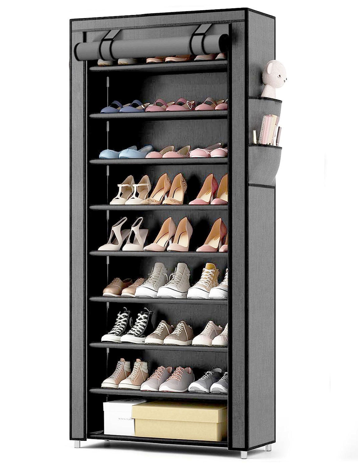 10 Tier Shoe Rack with Covers, Large Capacity Stackable Tall Shoe Organizer Storage, Sturdy Metal Free Standing Shoe Shelf for Closet Entryway Garage