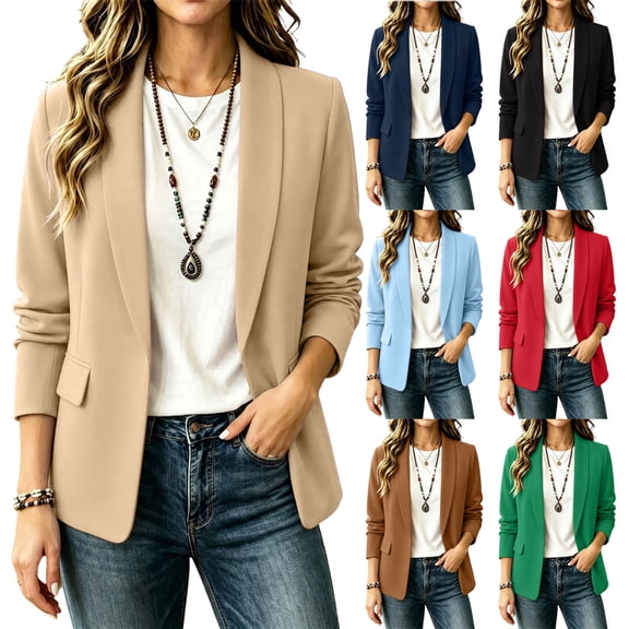 Blazers for Women Business Casual Women's Casual Winter Solid-Color Fitted Lapel Blazer Cardigan Top Black Xs