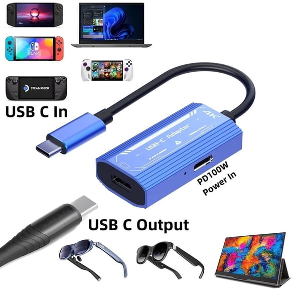 Adaptador de Gafas AR Tipo-c USB, Video 4K 60Hz y Entrega Power de 100W, Compatible con Steam Deck, ROG Ally, Switch, XREAL, Viture AR Glasses