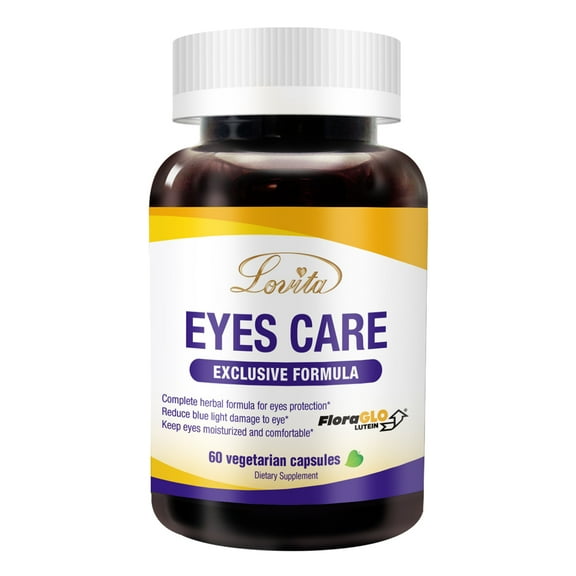Lovita Eyes Care, Eye Vitamins with Clinically Proven FloraGLO Lutein, 10000 mg Equivalent Bilberry, Black Currant & Eyebright, Supports Eye Strain, Dry Eye and Vision Health, 60 Vegetarian Capsules