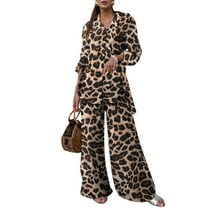 ZANZEA Women Leopard Print Long Sleeve Tops and Long Pants Elegant Casual Loose Suits