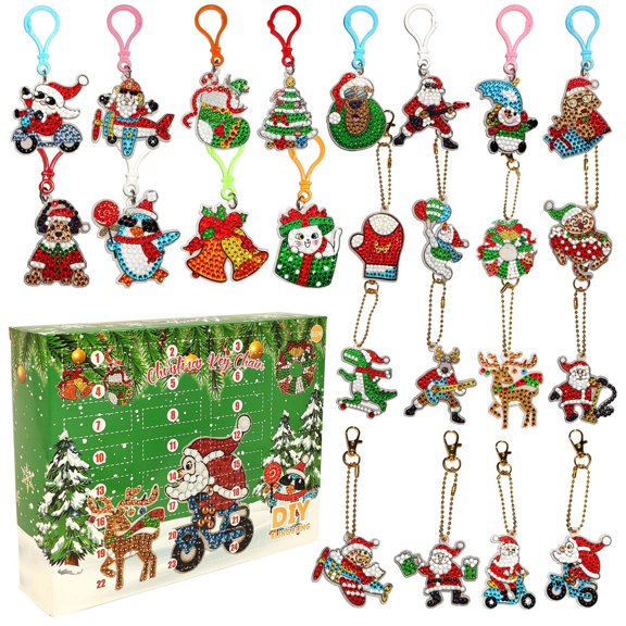 YOHAVEN DIY Christmas Diamond Painting Keychain Kit, Handmade Acrylic Holiday Pendant Ornament for Tree Backpack Purse Party Favors Decor Gift