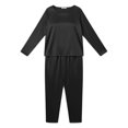 thumbnail image 3 of Maplenight Women's Satin Pajama Set Plus Size Lounge Set Crew Neck Long Sleeve Top & Long Pants 2 Piece Silk Sleepwear Loungewear, 3 of 6