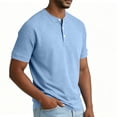 thumbnail image 5 of Fengqque Mens Henley Shirts Short Sleeve Casual Summer Basic T-Shirts 3 Button Solid Collarless Shirts for Work Light Blue L(L), 5 of 6