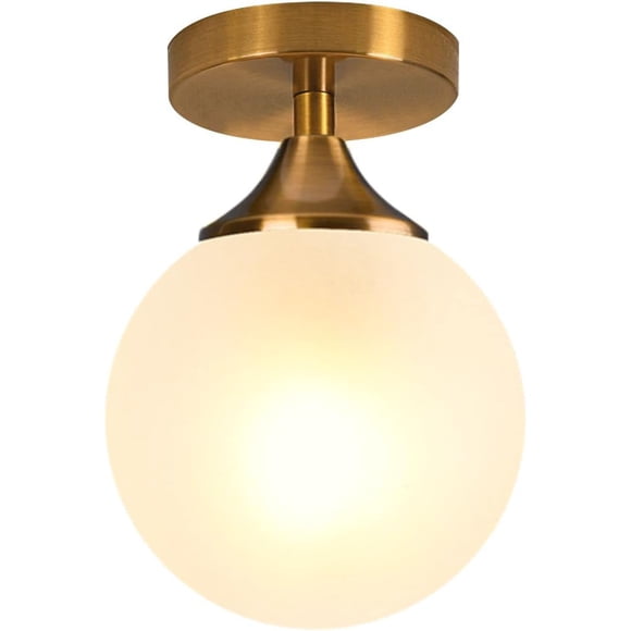KCO Lighting Small Milk Glass Globe Semi Flush Mount Ceiling Light Mid Century Modern Gold Ceiling Light Fixtures Brass Hallway Light for Hallway Entryway Bedroom