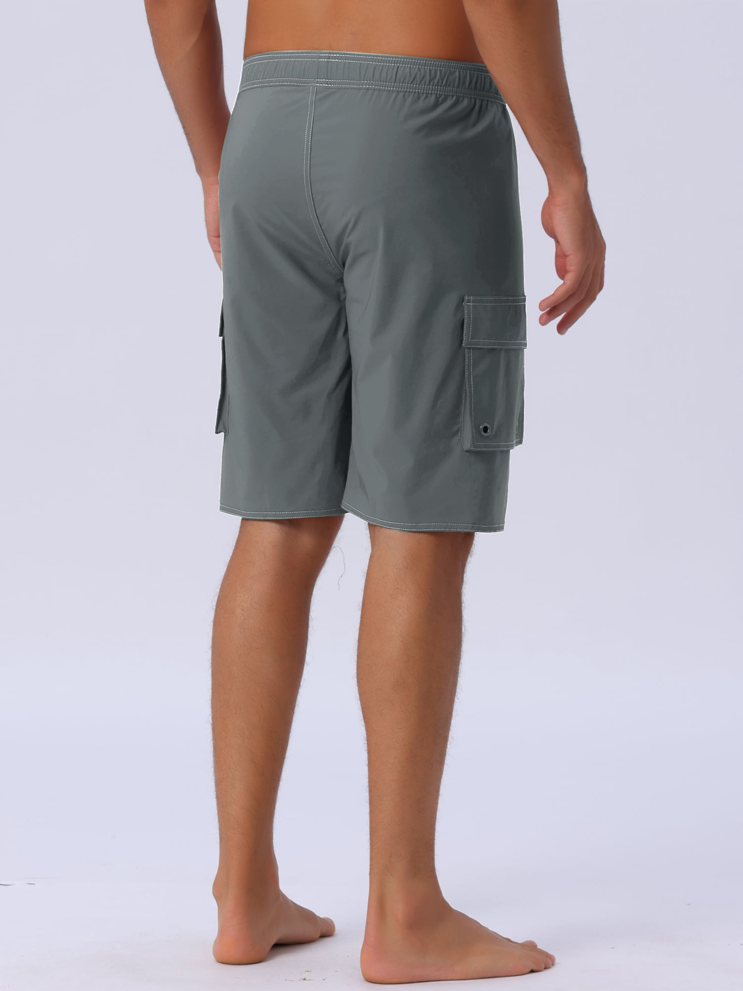 DARING DIVA Men's Solid Color Side Pockets Lining Summer Board Shorts 28 Gray
