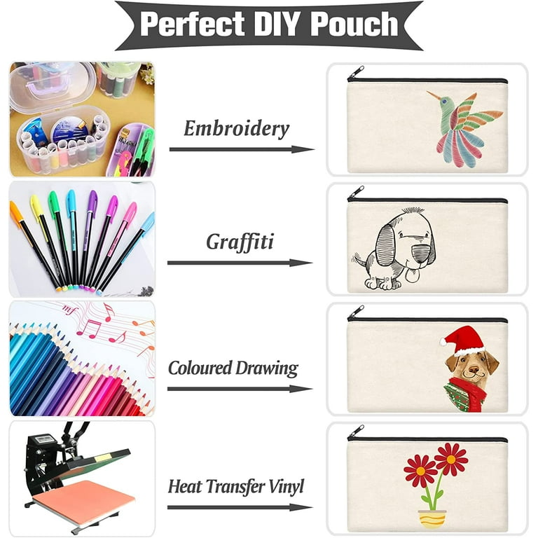 12 Pieces Canvas Pencil Pouch Bulk- Beige Blank DIY Craft Bag Canvas Zipper  Bags Pencil Case Multipurpose Cosmetic Bag Canvas Makeup Bag Travel Toiletry  Bag for Storage(8.3 x 5 inches) 