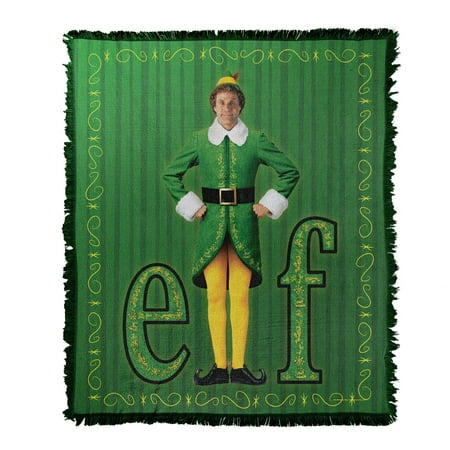 Elf Blanket, 50'x60' Buddy The Elf Logo Woven Tapestry Cotton Blend Fringed Throw