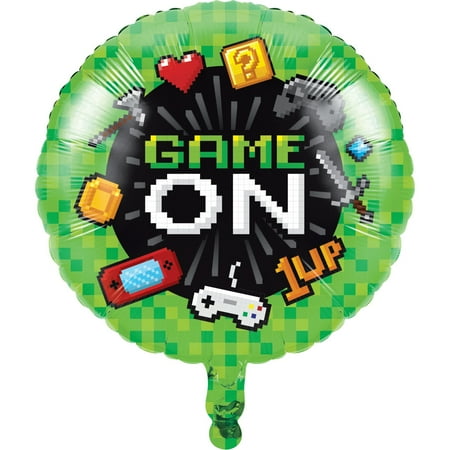 Club Pack of 10 Green and Black Video Game Themed Metallic Party Balloon 18"