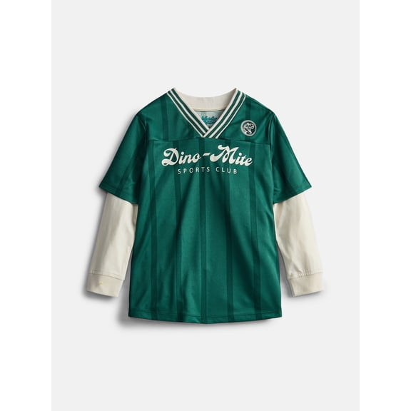 Wonder Nation Little Boys Soccer Jersey Tee with Long Sleeves, 2 Piece, Sizes 4-10