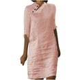 thumbnail image 2 of Itsame Women Summer Dress Solid Color Round Neck Button Cotton Thin Dress Pink Size XL, 2 of 6