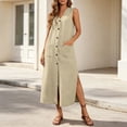 thumbnail image 6 of Bosfbaoi Dresses for Women Linen Blend Sleeveless Maxi Dress V-Neck Button Down Womens Dresses with Pockets and Side Slit Summer Dresses for Women 2026, 6 of 9