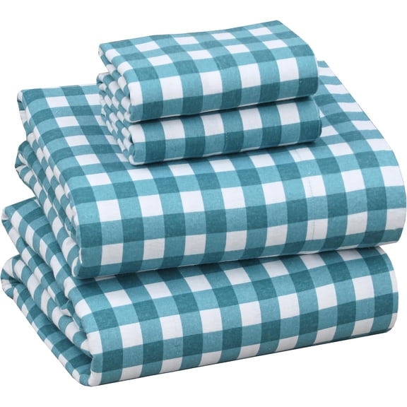 RUVANTI 100% Cotton Flannel Sheets Queen 4 Pcs Cabin Plaid