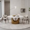 thumbnail image 3 of FHKJ HOME 60" Round Dining Table for 6, Sintered Stone Modern Kitchen Table, Glossy White & Gold, 3 of 8